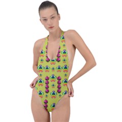 Power Can Be Flowers And Ornate Colors Decorative Backless Halter One Piece Swimsuit by pepitasart