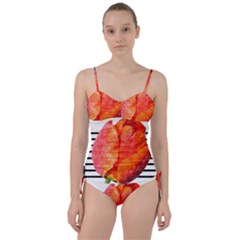 Tulip Watercolor Red And Black Stripes Sweetheart Tankini Set by picsaspassion