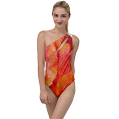 Tulip Watercolor Red And Black Stripes To One Side Swimsuit by picsaspassion