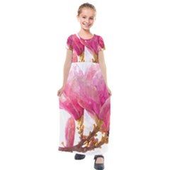 Magnolia Roze Aquarel Watercolor Kids  Short Sleeve Maxi Dress by picsaspassion