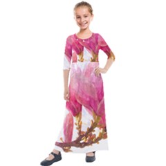 Magnolia Roze Aquarel Watercolor Kids  Quarter Sleeve Maxi Dress by picsaspassion