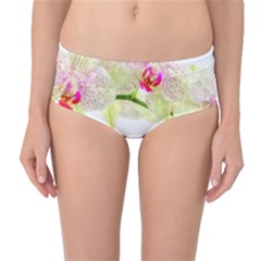 Phalenopsis Orchid White Lilac Watercolor Aquarel Mid-waist Bikini Bottoms by picsaspassion