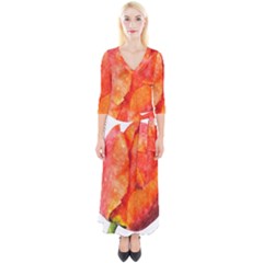 Spring Tulip Red Watercolor Aquarel Quarter Sleeve Wrap Maxi Dress