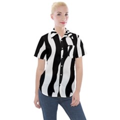 Wild Zebra Pattern Black And White Women s Short Sleeve Pocket Shirt