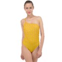 Background Polka Yellow Classic One Shoulder Swimsuit View1