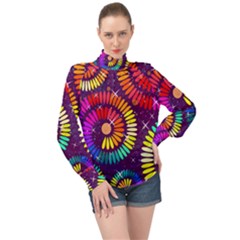 Abstract Background Spiral Colorful High Neck Long Sleeve Chiffon Top