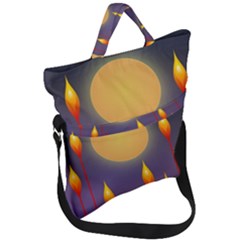 Night Moon Flora Background Fold Over Handle Tote Bag