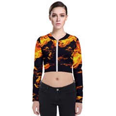 Can Walk On Fire, Black Background Long Sleeve Zip Up Bomber Jacket by picsaspassion