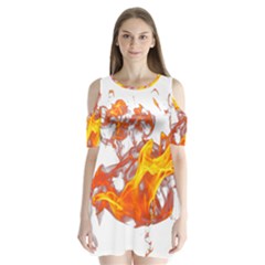 Can Walk On Volcano Fire, White Background Shoulder Cutout Velvet One Piece