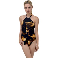 Can Walk On Volcano Fire, Black Background Go With The Flow One Piece Swimsuit by picsaspassion