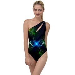 Colorful Neon Art Light Rays, Rainbow Colors To One Side Swimsuit by picsaspassion