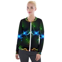 Colorful Neon Art Light Rays, Rainbow Colors Velour Zip Up Jacket by picsaspassion