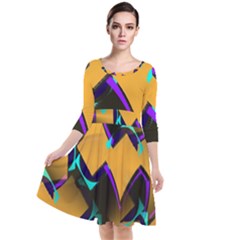 Geometric Gradient Psychedelic Quarter Sleeve Waist Band Dress