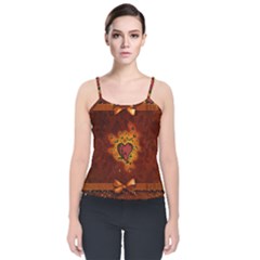 Beautiful Heart With Leaves Velvet Spaghetti Strap Top by FantasyWorld7