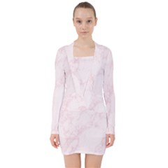 Pink Marble Texture Floor Background With Light Pink Veins Greek Marble Print Luxuous Real Marble  V-neck Bodycon Long Sleeve Dress by genx