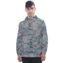 Marble light gray with bright cyan blue veins texture floor background retro neon 80s style neon colors print luxuous real marble Men s Front Pocket Pullover Windbreaker View1