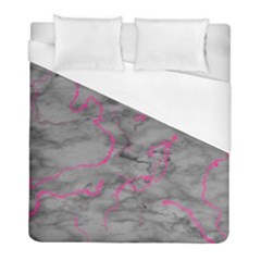 Marble Light Gray With Bright Magenta Pink Veins Texture Floor Background Retro Neon 80s Style Neon Colors Print Luxuous Real Marble Duvet Cover (full/ Double Size) by genx