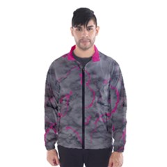 Marble Light Gray With Bright Magenta Pink Veins Texture Floor Background Retro Neon 80s Style Neon Colors Print Luxuous Real Marble Men s Windbreaker by genx