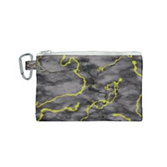 Marble Light Gray With Green Lime Veins Texture Floor Background Retro Neon 80s Style Neon Colors Print Luxuous Real Marble Canvas Cosmetic Bag (small) by genx