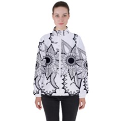 Elegant Decorative Abstract Flower Women s High Neck Windbreaker by FantasyWorld7