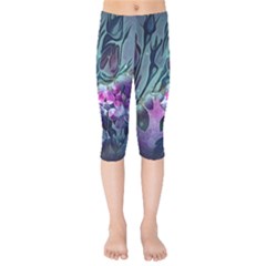 Decorative Floral Design Kids  Capri Leggings 