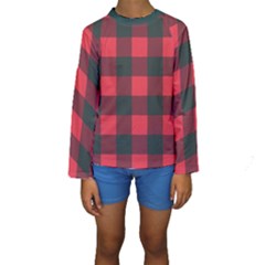 Canadian Lumberjack Red And Black Plaid Canada Kids  Long Sleeve Swimwear by snek