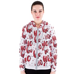 Christmas Watercolor Hohoho Red Handdrawn Holiday Organic And Naive Pattern Women s Zipper Hoodie