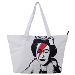 Banksy Graffiti Uk England God Save The Queen Elisabeth With David Bowie Rockband Face Makeup Ziggy Stardust Full Print Shoulder Bag by snek