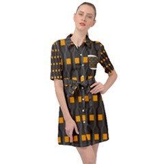 Pattern Illustrations Plaid Belted Shirt Dress