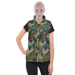 Peacock Feathers Color Plumage Women s Button Up Vest by Celenk