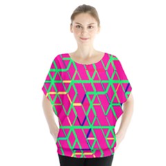 Abstrait Neon Rose Batwing Chiffon Blouse