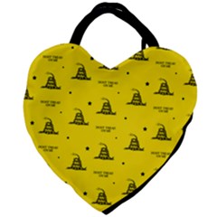 Gadsden Flag Don t Tread On Me Yellow And Black Pattern With American Stars Giant Heart Shaped Tote by snek