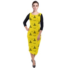 Gadsden Flag Don t Tread On Me Yellow And Black Pattern With American Stars Quarter Sleeve Midi Velour Bodycon Dress by snek