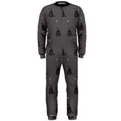 Gadsden Flag Don t Tread On Me Black And Gray Snake And Metal Gothic Crosses Onepiece Jumpsuit (men)  by snek