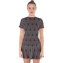 Gadsden Flag Don t Tread On Me Black And Gray Snake And Metal Gothic Crosses Drop Hem Mini Chiffon Dress