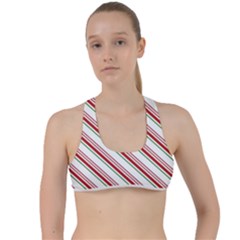 White Candy Cane Pattern With Red And Thin Green Festive Christmas Stripes Criss Cross Racerback Sports Bra by genx