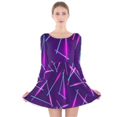 Retrowave Aesthetic Vaporwave Retro Memphis Pattern 80s Design Geometric Shapes Futurist Purple Pink Blue Neon Light Long Sleeve Velvet Skater Dress by genx