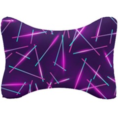 Retrowave Aesthetic Vaporwave Retro Memphis Pattern 80s Design Geometric Shapes Futurist Purple Pink Blue Neon Light Seat Head Rest Cushion by genx