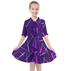 Retrowave Aesthetic Vaporwave Retro Memphis Pattern 80s Design Geometric Shapes Futurist Purple Pink Blue Neon Light Kids  All Frills Chiffon Dress by genx