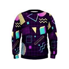 Retrowave Aesthetic Vaporwave Retro Memphis Pattern 80s Design 3d Geometric Shapes Kids  Sweatshirt by genx