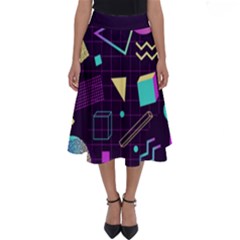 Retrowave Aesthetic Vaporwave Retro Memphis Pattern 80s Design 3d Geometric Shapes Perfect Length Midi Skirt by genx