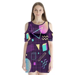 Retrowave Aesthetic Vaporwave Retro Memphis Pattern 80s Design 3d Geometric Shapes Shoulder Cutout Velvet One Piece by genx