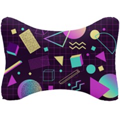 Retrowave Aesthetic Vaporwave Retro Memphis Pattern 80s Design 3d Geometric Shapes Seat Head Rest Cushion by genx