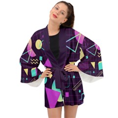 Retrowave Aesthetic Vaporwave Retro Memphis Pattern 80s Design 3d Geometric Shapes Long Sleeve Kimono by genx