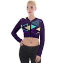 Retrowave Aesthetic vaporwave retro memphis triangle pattern 80s yellow turquoise purple Long Sleeve Cropped Velvet Jacket View1