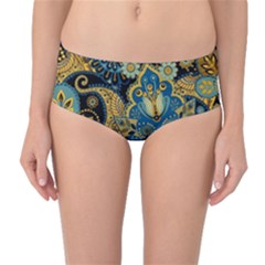 Retro Ethnic Background Pattern Vector Mid-waist Bikini Bottoms