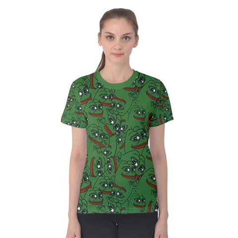 Pepe The Frog Perfect A-ok Handsign Pattern Praise Kek Kekistan Smug Smile Meme Green Background Women s Cotton Tee by snek