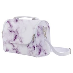 White Marble Violet Purple Veins Accents Texture Printed Floor Background Luxury Satchel Shoulder Bag by genx