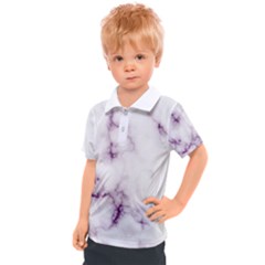 White Marble Violet Purple Veins Accents Texture Printed Floor Background Luxury Kids  Polo Tee