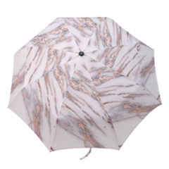 Marble With Metallic Rose Gold Intrusions On Gray White Stone Texture Pastel Pink Background Folding Umbrellas by genx